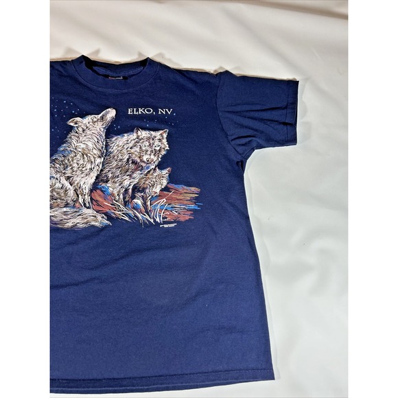 Vintage Wolf Shirt Men's Large Nature Print Wolves Wolf Pack Elko, NV 90's - Picture 3 of 8